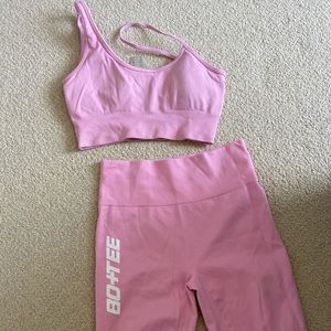 Bo+Tee Asymmetrical Sports Bra and Bike Shorts